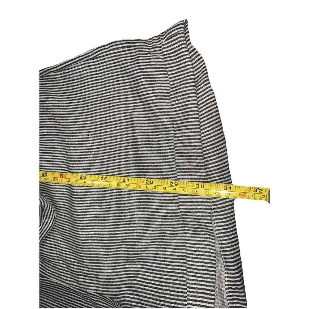 MANGO Striped Romper S/4 Linen Blend Button‎ Gray White Belted V Neck Cap Sleeve
